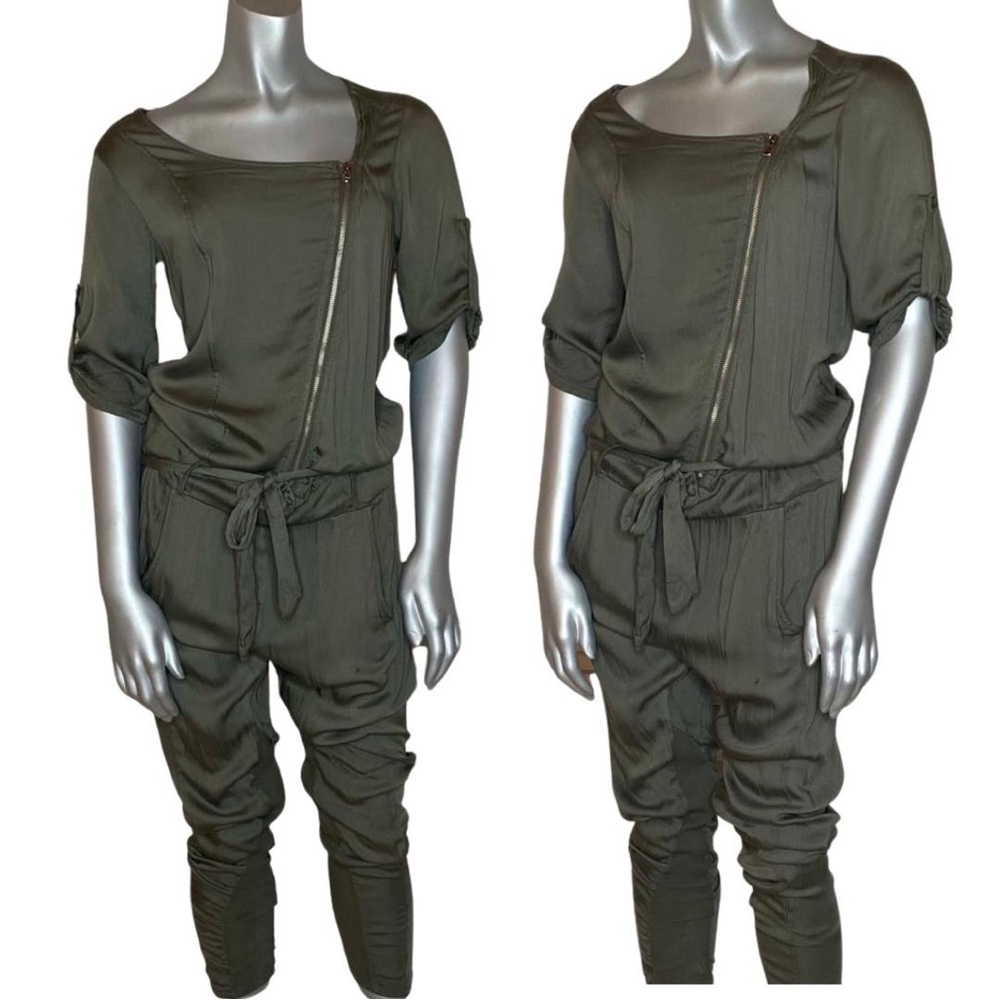 Vintage Y2K 2000s LULU LOVE Olive Green Drop Waist Slouchy Harem Pant Jumpsuit S